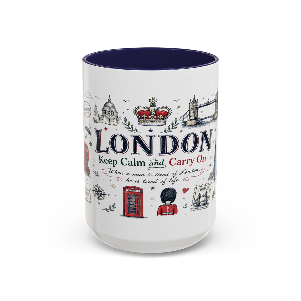 London Coffee Mug | England Souvenir Travel Gift | Accent Color Ceramic 11oz 15oz