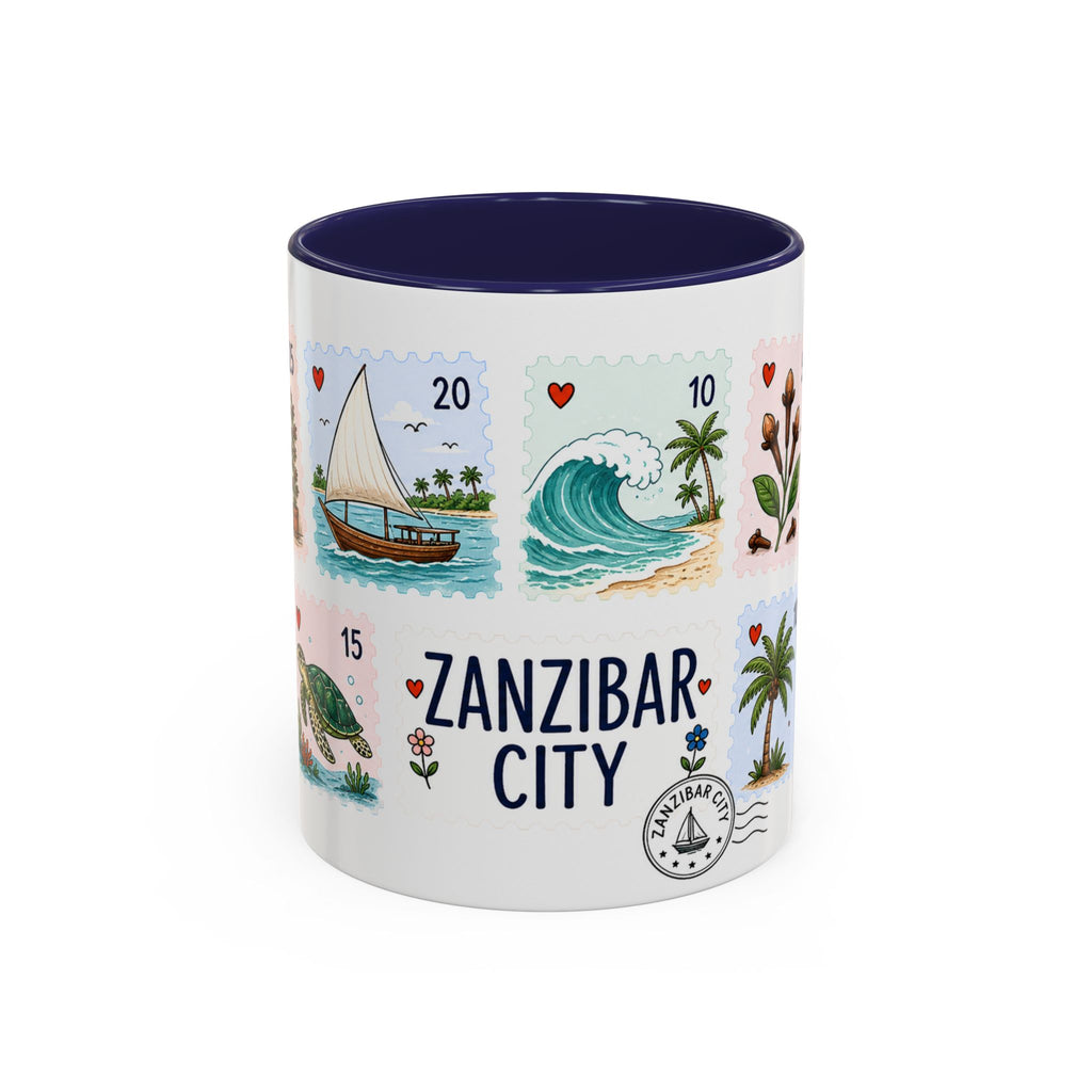 Zanzibar City Coffee Mug | Postage Stamp Collage Mug | Travel Souvenir Accent Cup 11oz 15oz