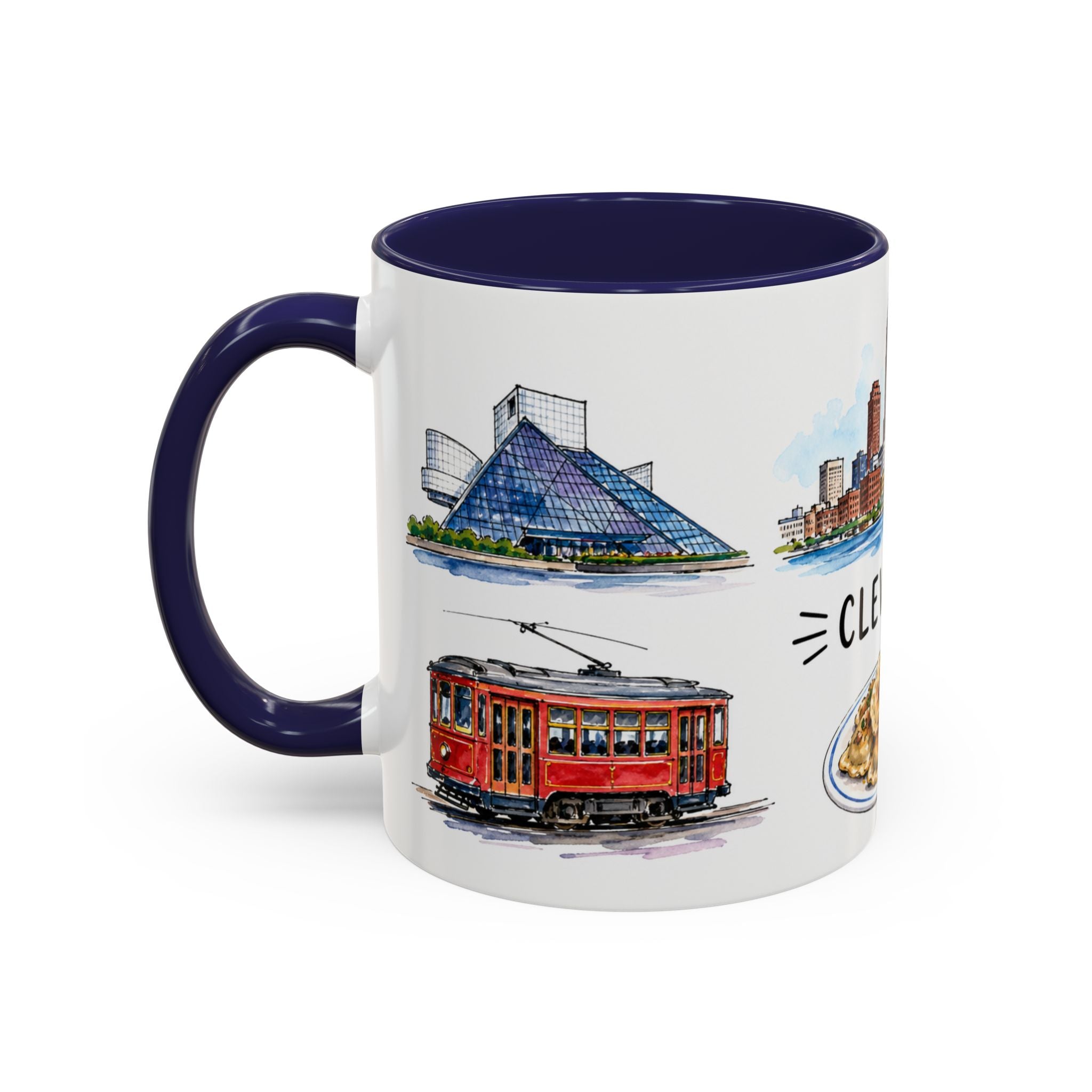 Cleveland Illustrated Travel Mug | City Souvenir Accent Coffee Mug | 11oz 15oz Ceramic Cup