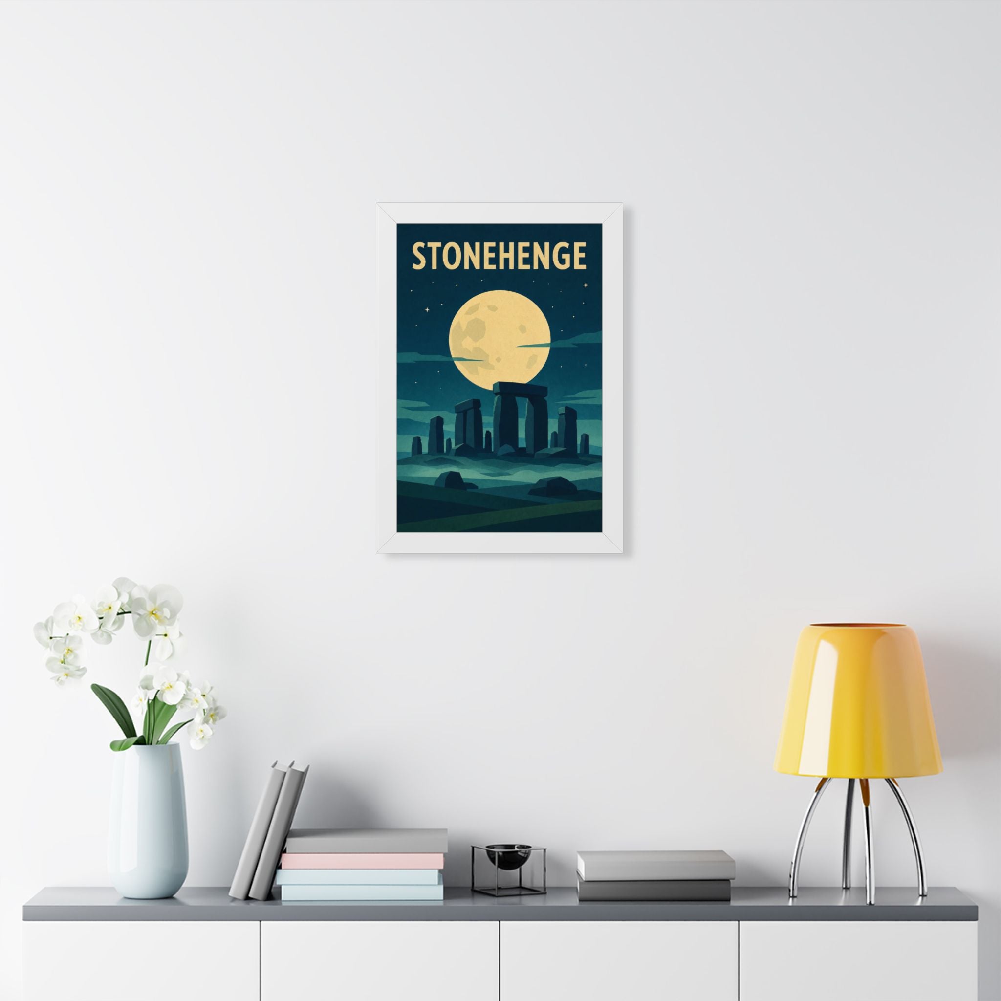Stonehenge United Kingdom Framed Poster | Vintage Travel Wall Art | Black Walnut White Frame | 16x24 20x30