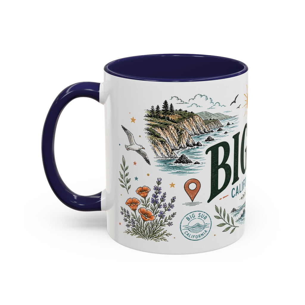 Big Sur Coffee Mug | Travel Destination Souvenir Gift | Accent Color Ceramic 11oz 15oz