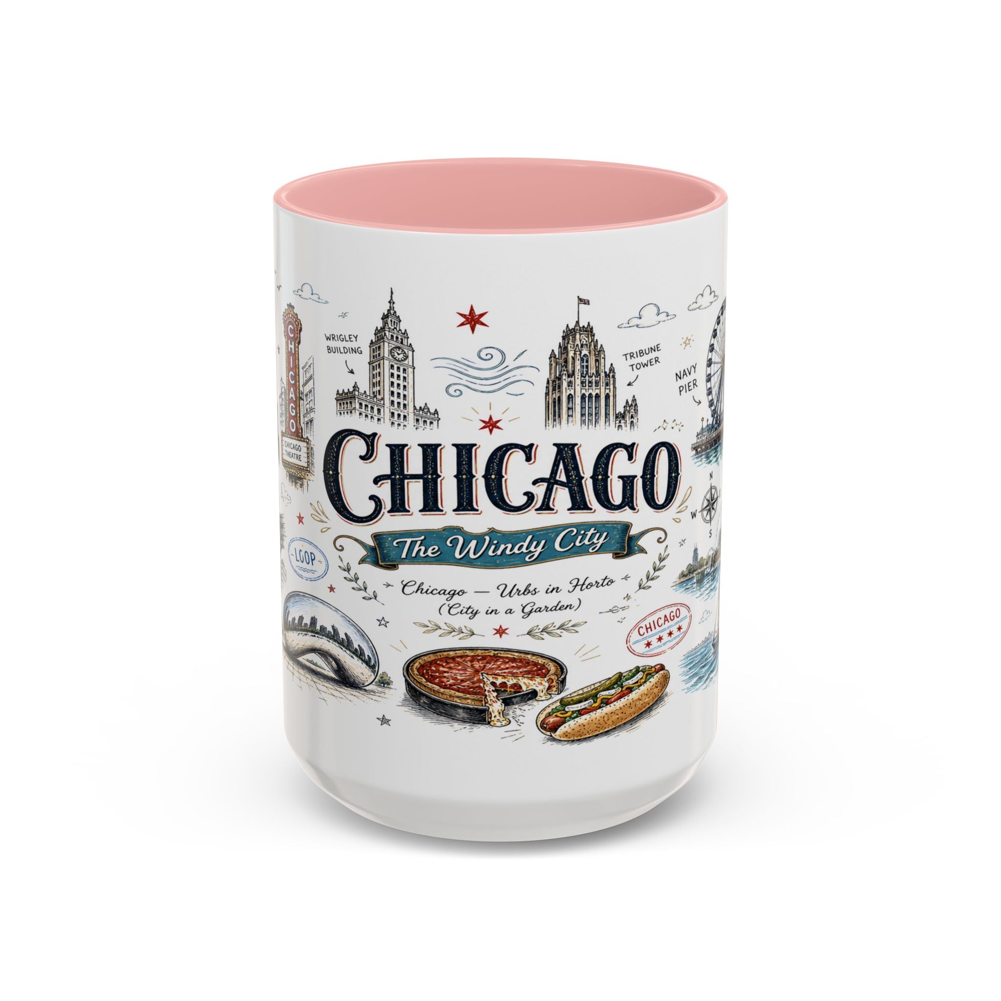Chicago Coffee Mug | Illinois Souvenir City Gift | Accent Color Ceramic 11oz 15oz