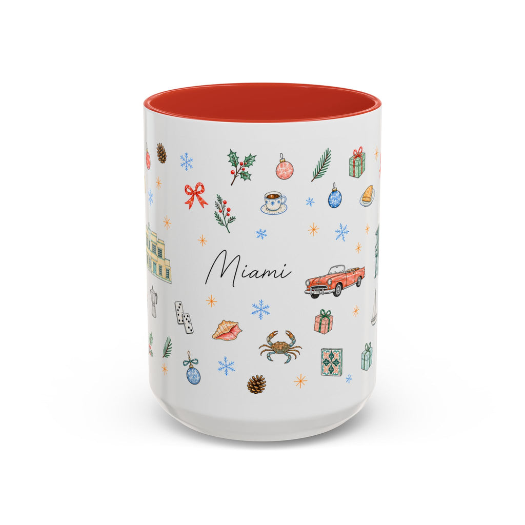 Miami Christmas Mug | Watercolor Art Deco City Souvenir (11oz/15oz)