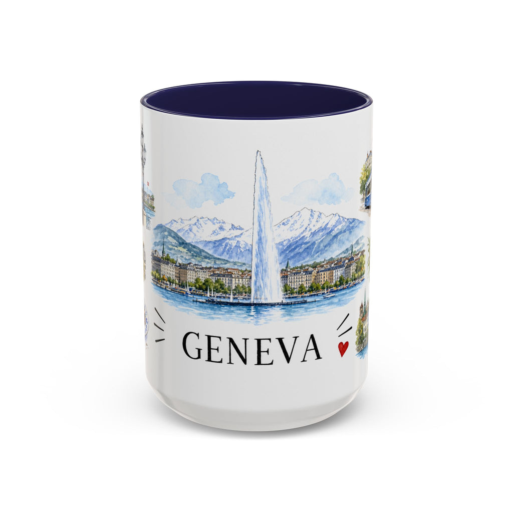 Geneva Illustrated Travel Mug | City Souvenir Accent Coffee Mug | 11oz 15oz Ceramic Cup