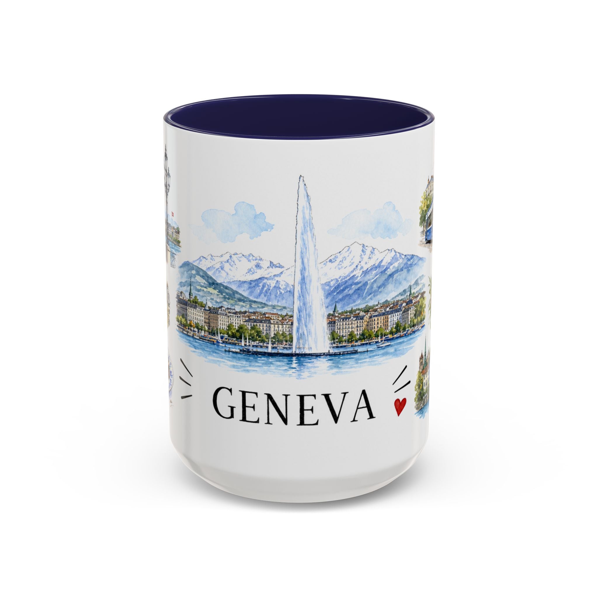 Geneva Illustrated Travel Mug | City Souvenir Accent Coffee Mug | 11oz 15oz Ceramic Cup