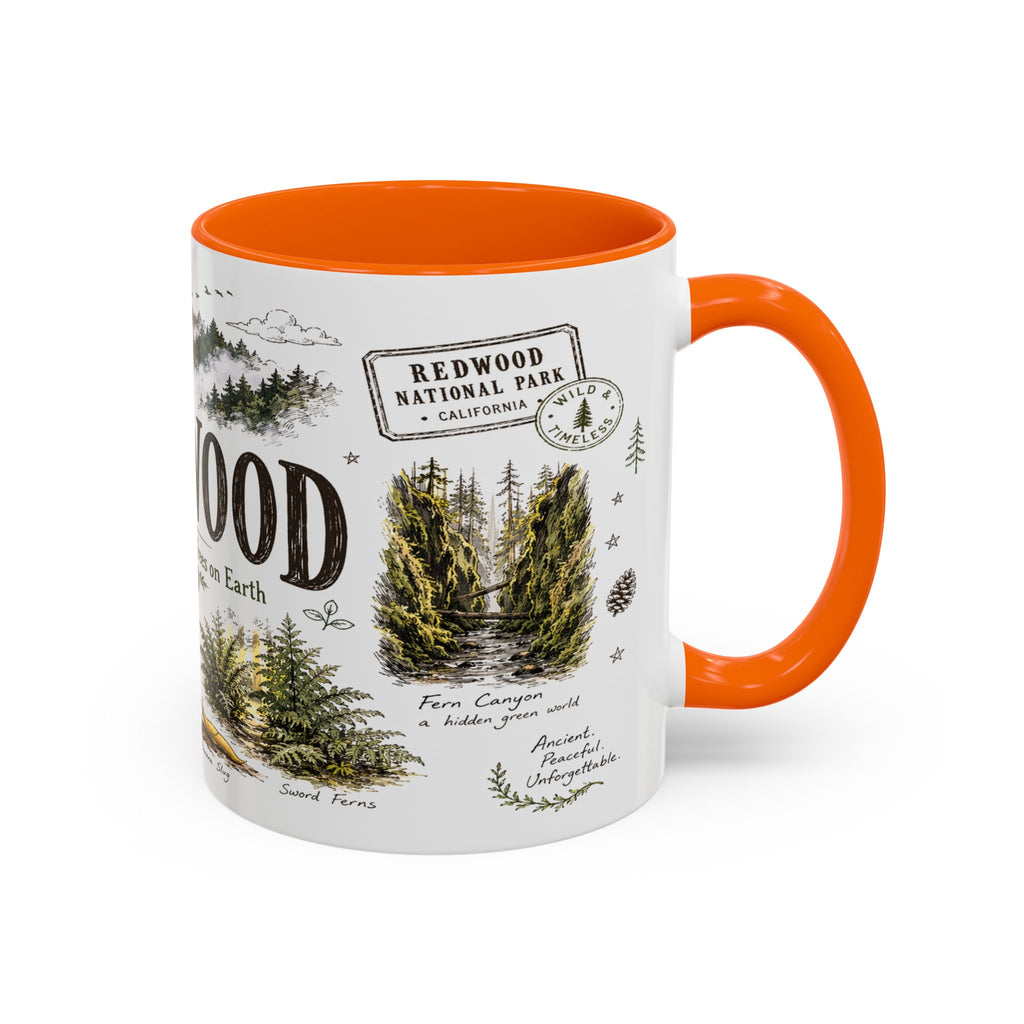 Redwood National Park Coffee Mug | California Coastal Forest Hiking Gift | Accent Color Ceramic 11oz 15oz