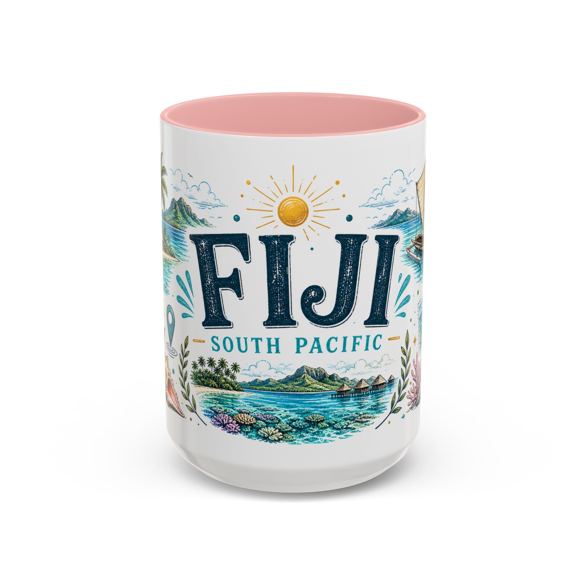 Fiji Coffee Mug | Travel Destination Souvenir Gift | Accent Color Ceramic 11oz 15oz