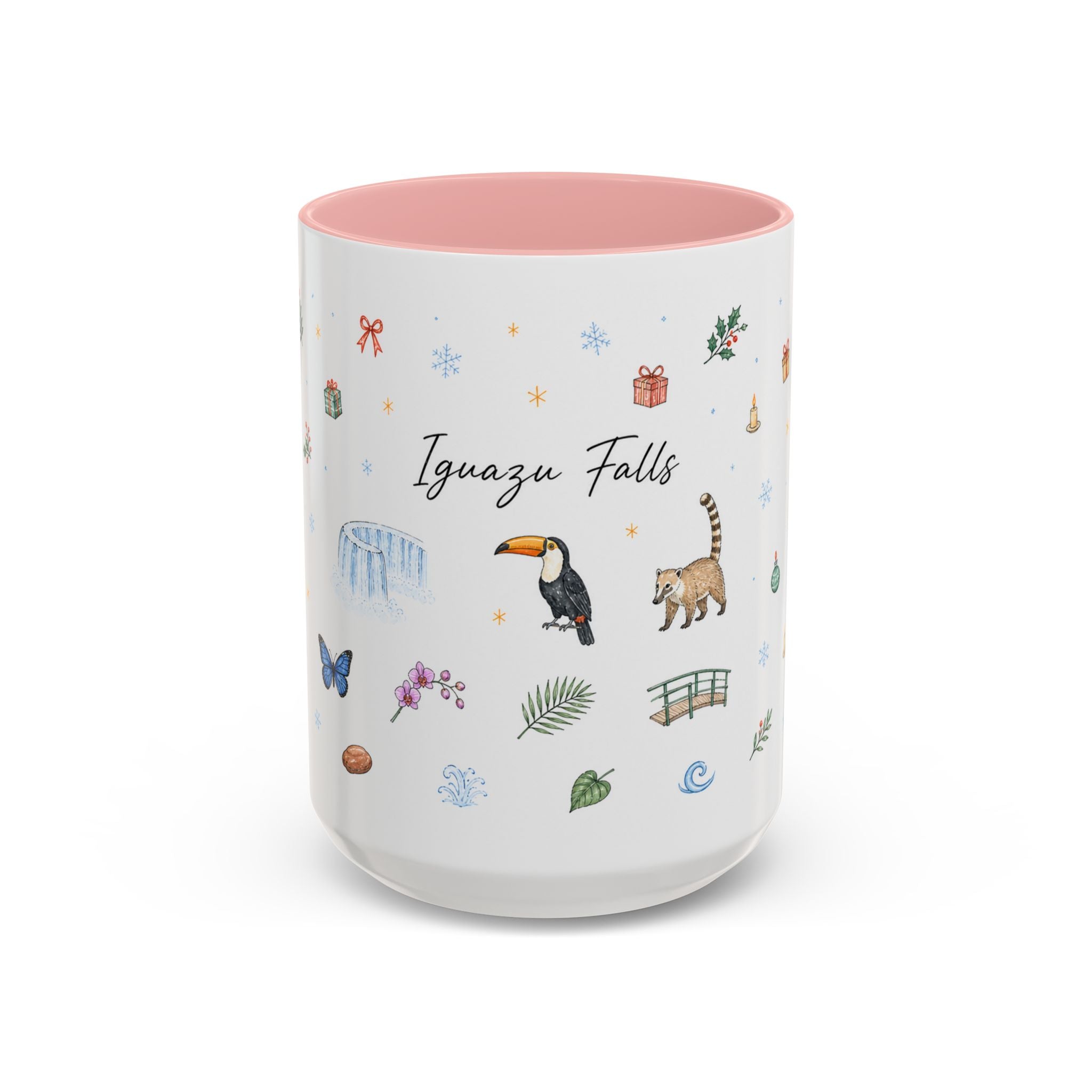 Iguazu Falls Christmas Mug | Watercolor Travel Souvenir | Holiday Gift | Accent Ceramic Coffee Cup 11oz 15oz