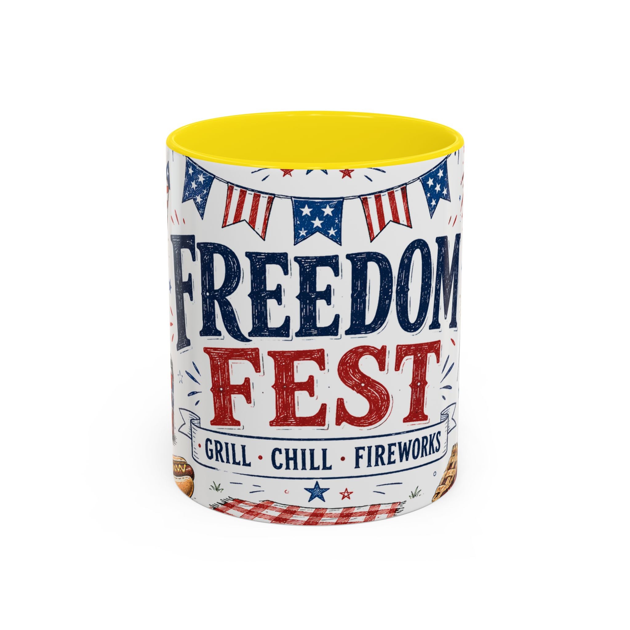Freedom Fest Coffee Mug | Grill Chill Fireworks 4th of July | Accent Color Ceramic 11oz 15oz