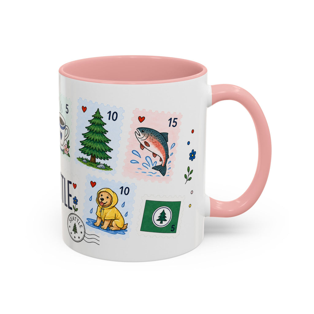 Seattle Coffee Mug | Postage Stamp Collage Mug | Travel Souvenir Accent Cup 11oz 15oz