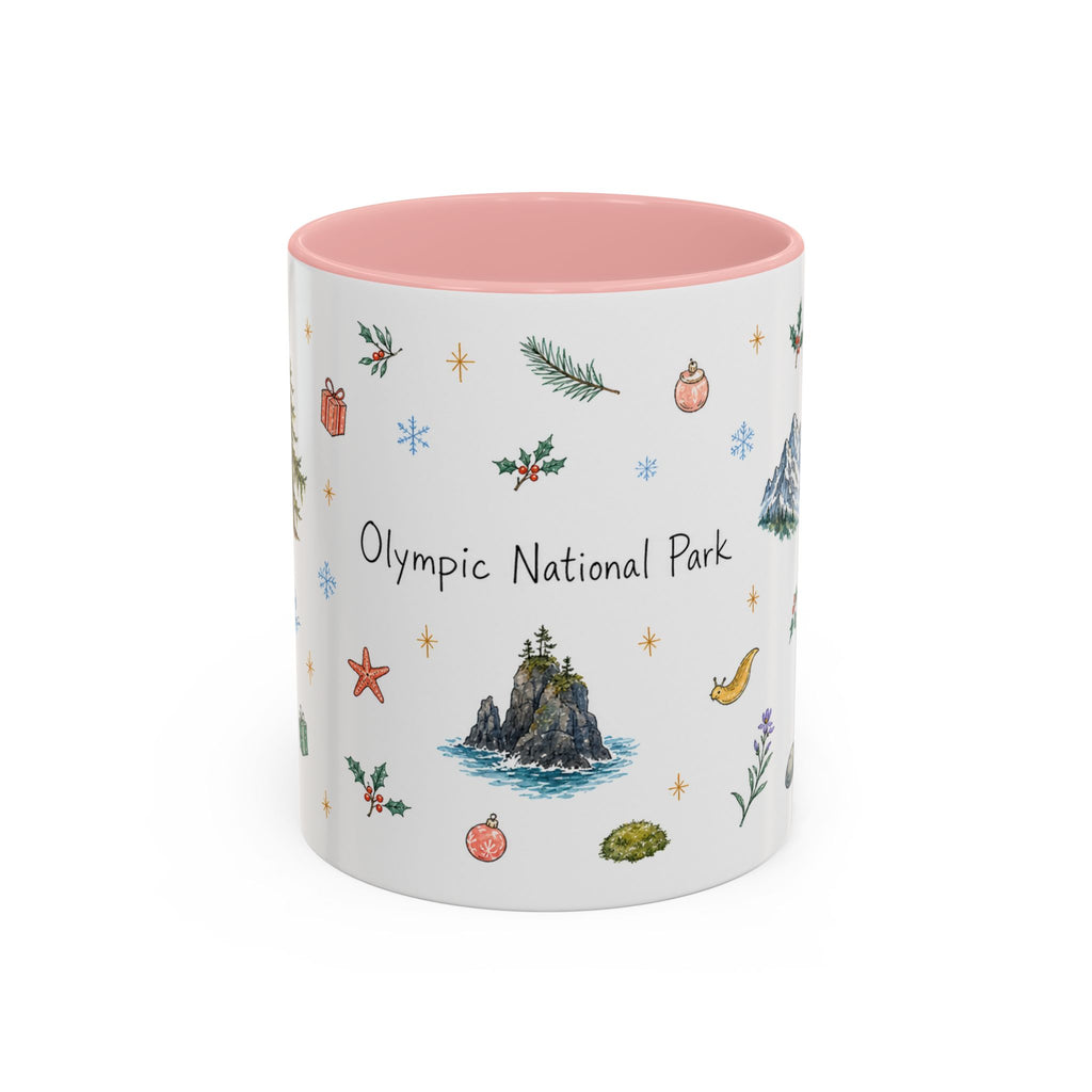 Olympic National Park Christmas Mug | Watercolor Travel Souvenir | Holiday Gift | Accent Ceramic Coffee Cup 11oz 15oz