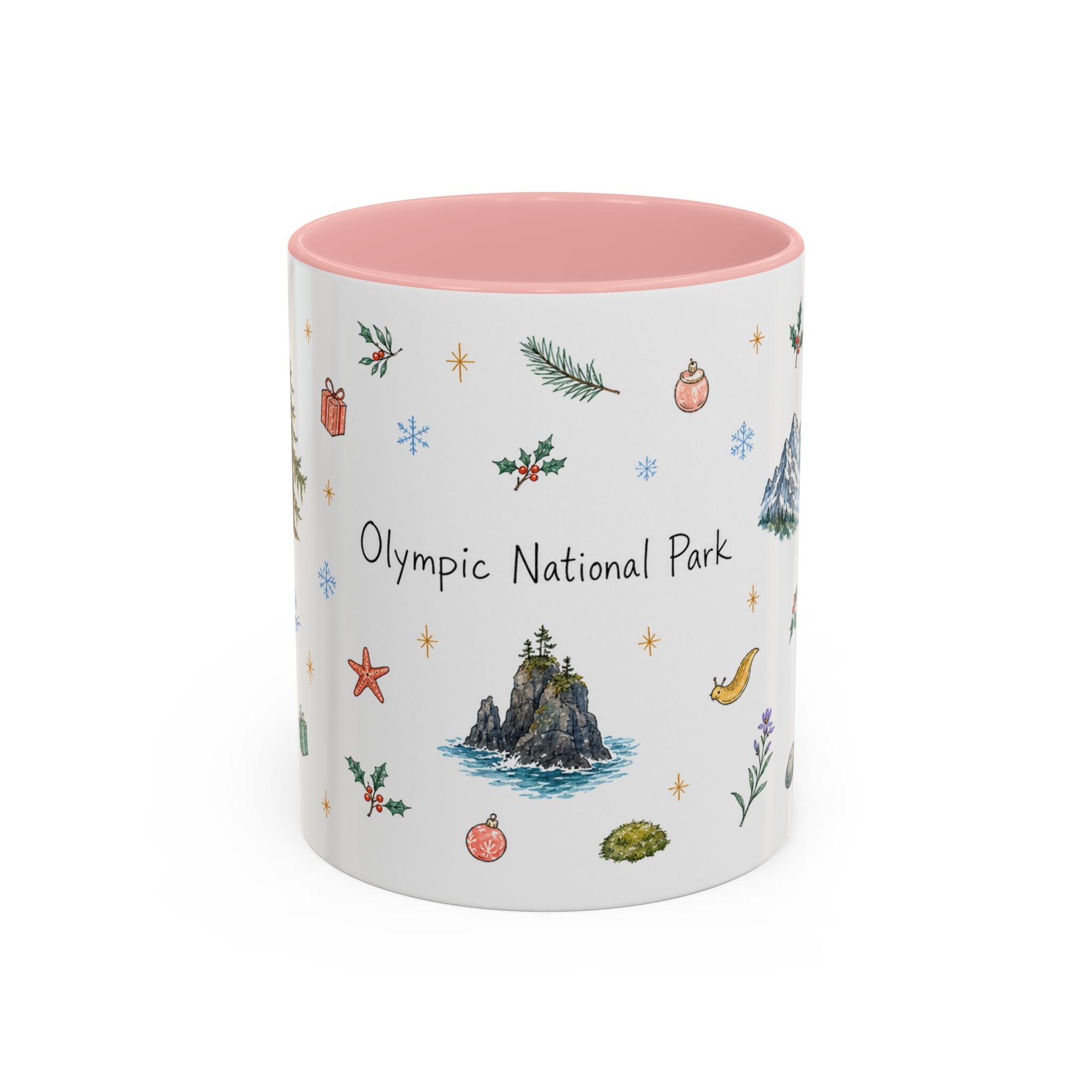Olympic National Park Christmas Mug | Watercolor Travel Souvenir | Holiday Gift | Accent Ceramic Coffee Cup 11oz 15oz