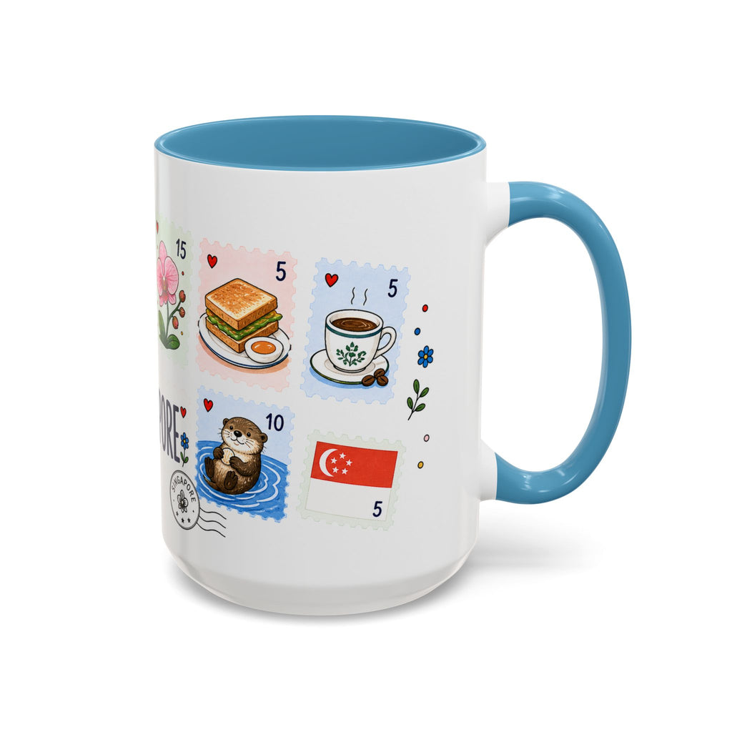 Singapore Coffee Mug | Postage Stamp Collage Mug | Travel Souvenir Accent Cup 11oz 15oz