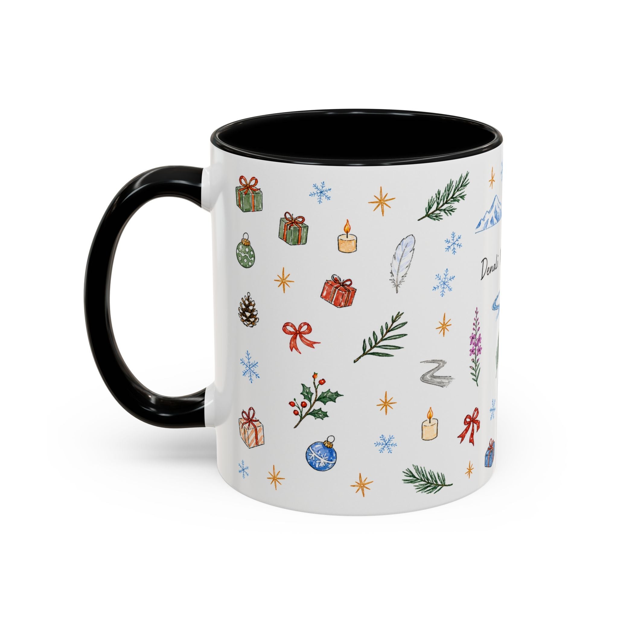 Denali National Park Christmas Mug | Watercolor Travel Souvenir | Holiday Gift | Accent Ceramic Coffee Cup 11oz 15oz