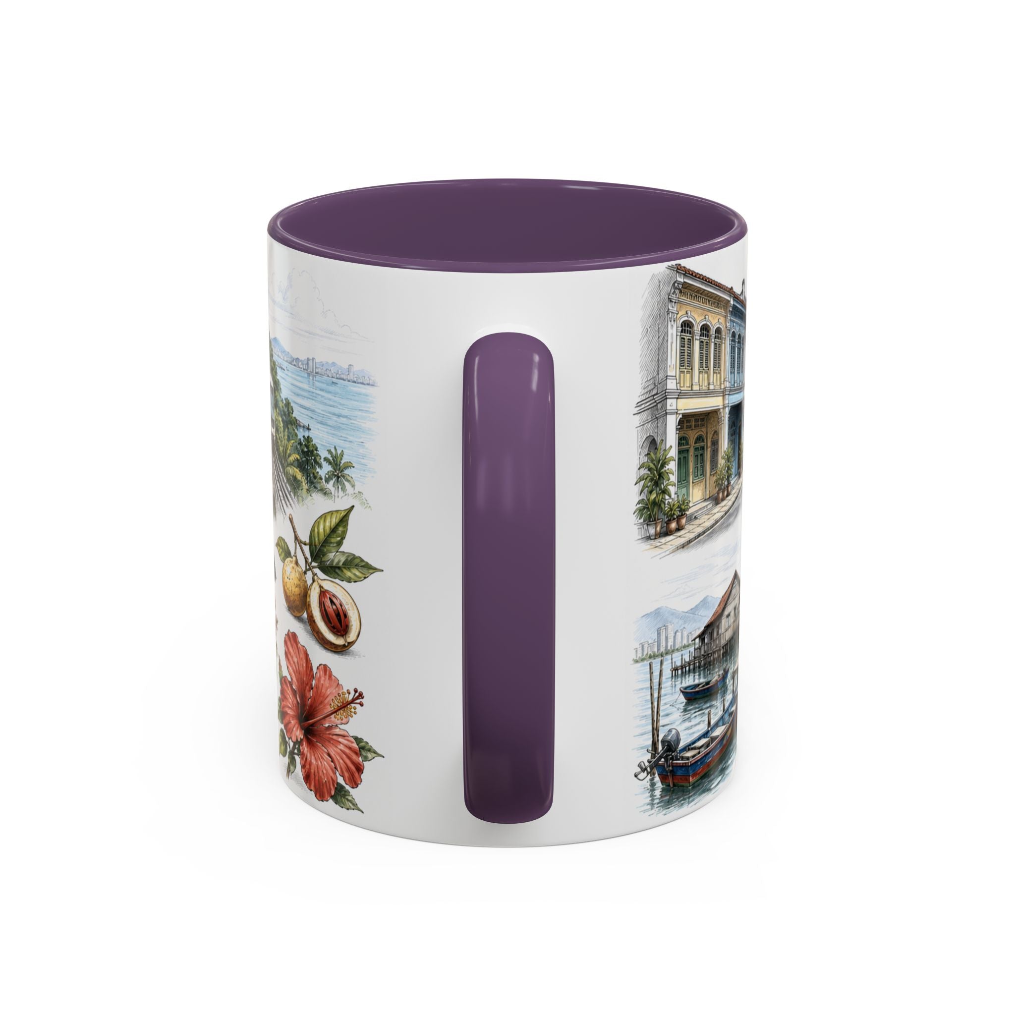 Penang Island Coffee Mug | Malaysia Travel Souvenir | Vintage Illustrated City Gift | 11 oz 15 oz Accent Mug