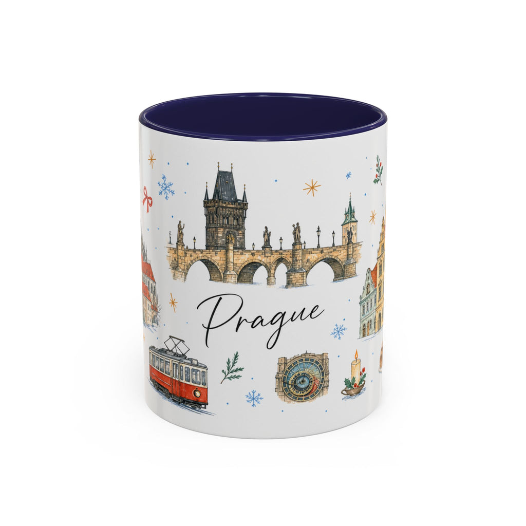 Prague Christmas Mug | Watercolor Travel Souvenir | Holiday Gift | Accent Ceramic Coffee Cup 11oz 15oz