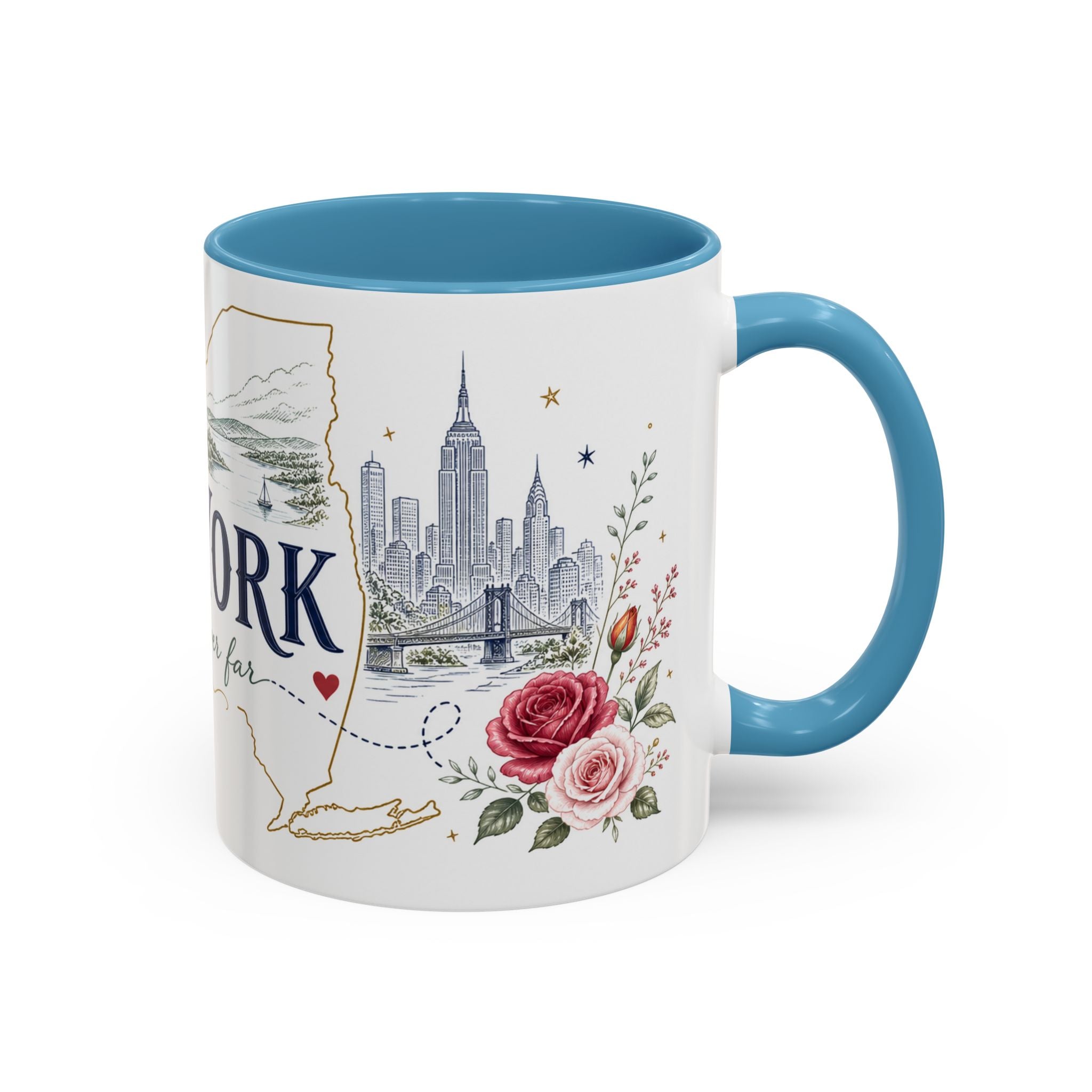 New York State Map Mug | Botanical Rose Accents, Long Distance Friendship Gift