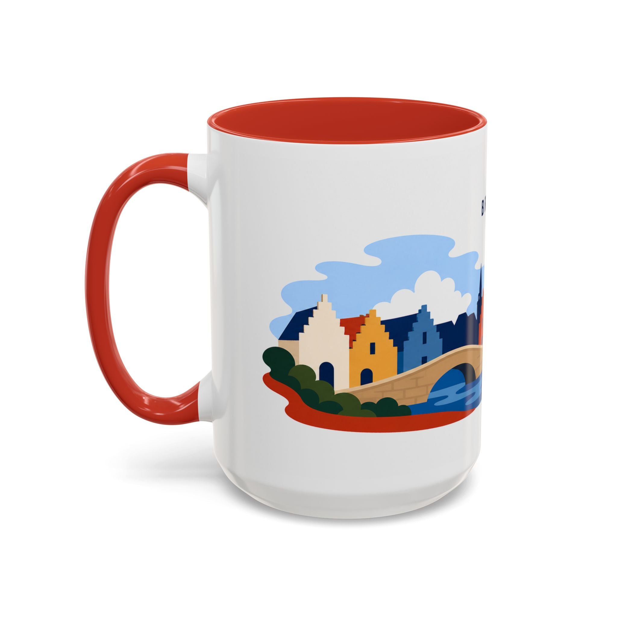 Bruges Coffee Mug | Travel Destination Souvenir Gift | Accent Color Ceramic 11oz 15oz