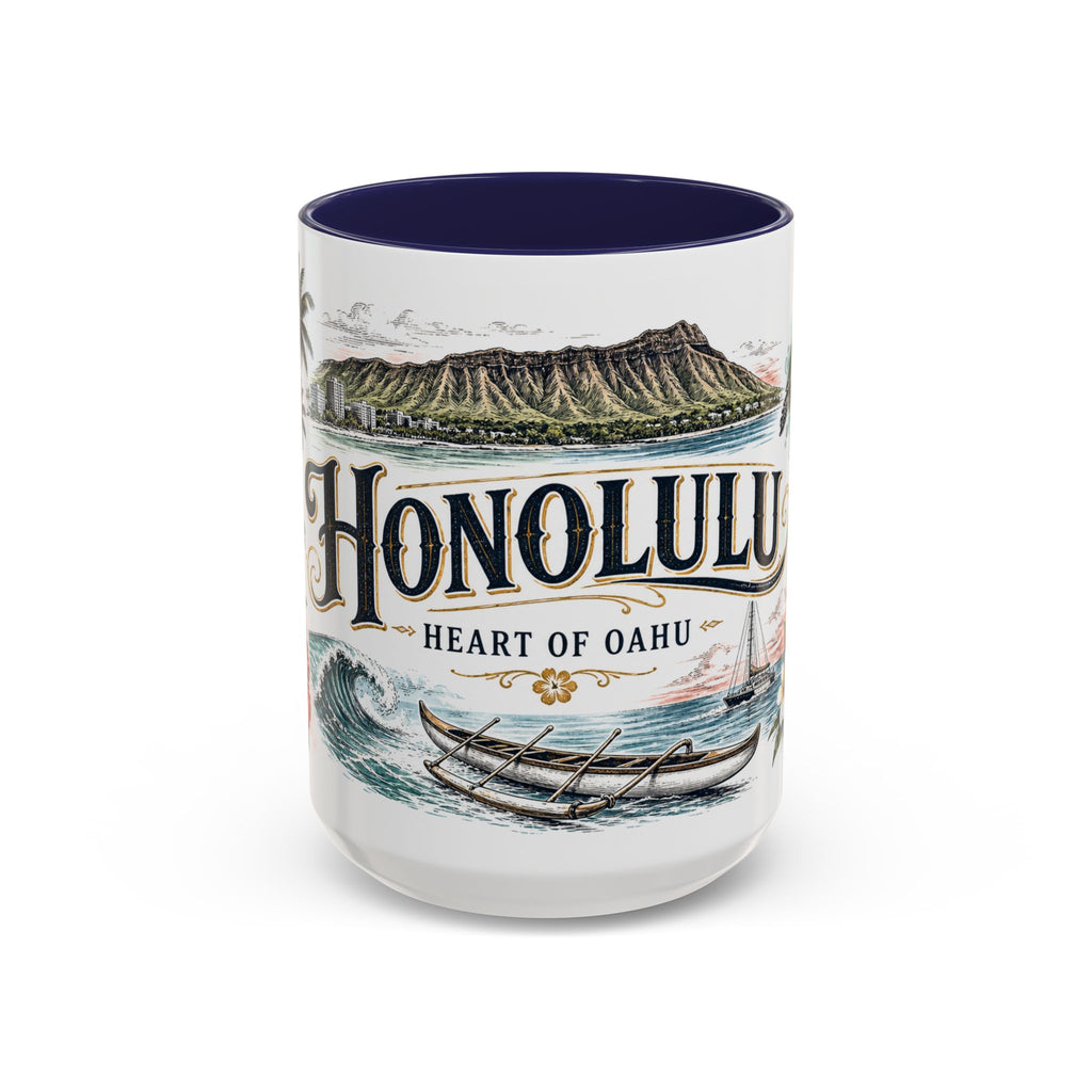 Honolulu Coffee Mug | United States Travel Souvenir | Vintage Illustrated City Gift | 11 oz 15 oz Accent Mug