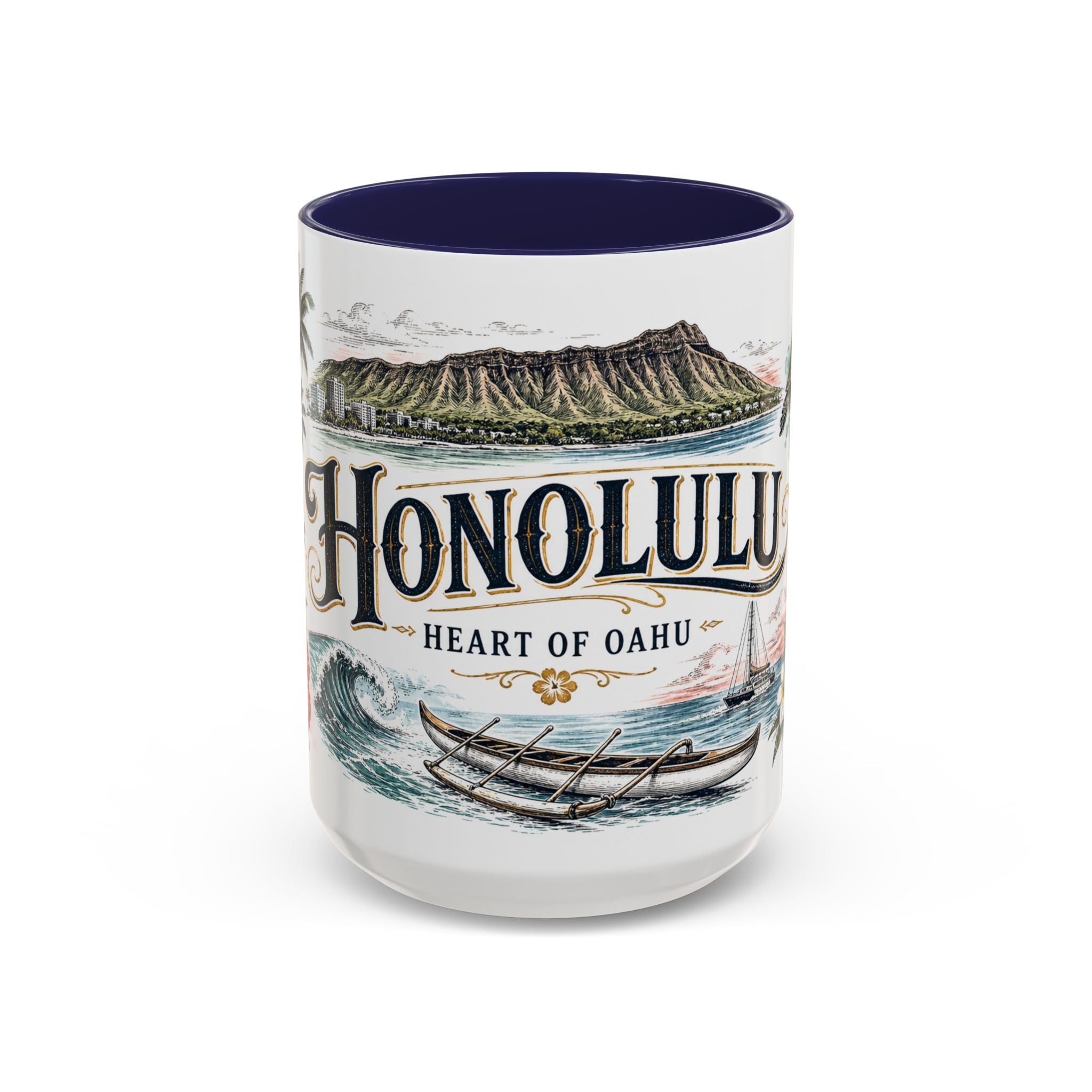 Honolulu Coffee Mug | United States Travel Souvenir | Vintage Illustrated City Gift | 11 oz 15 oz Accent Mug