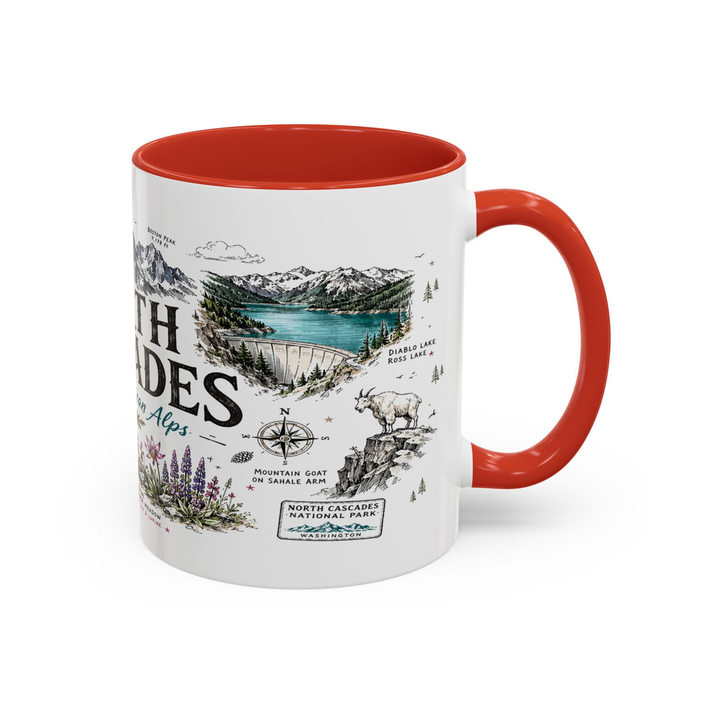 North Cascades National Park Coffee Mug | Washington Alpine Glacier Hiking Gift | Accent Color Ceramic 11oz 15oz