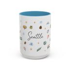 Seattle Christmas Mug | Watercolor Travel Souvenir | Holiday Gift | Accent Ceramic Coffee Cup 11oz 15oz