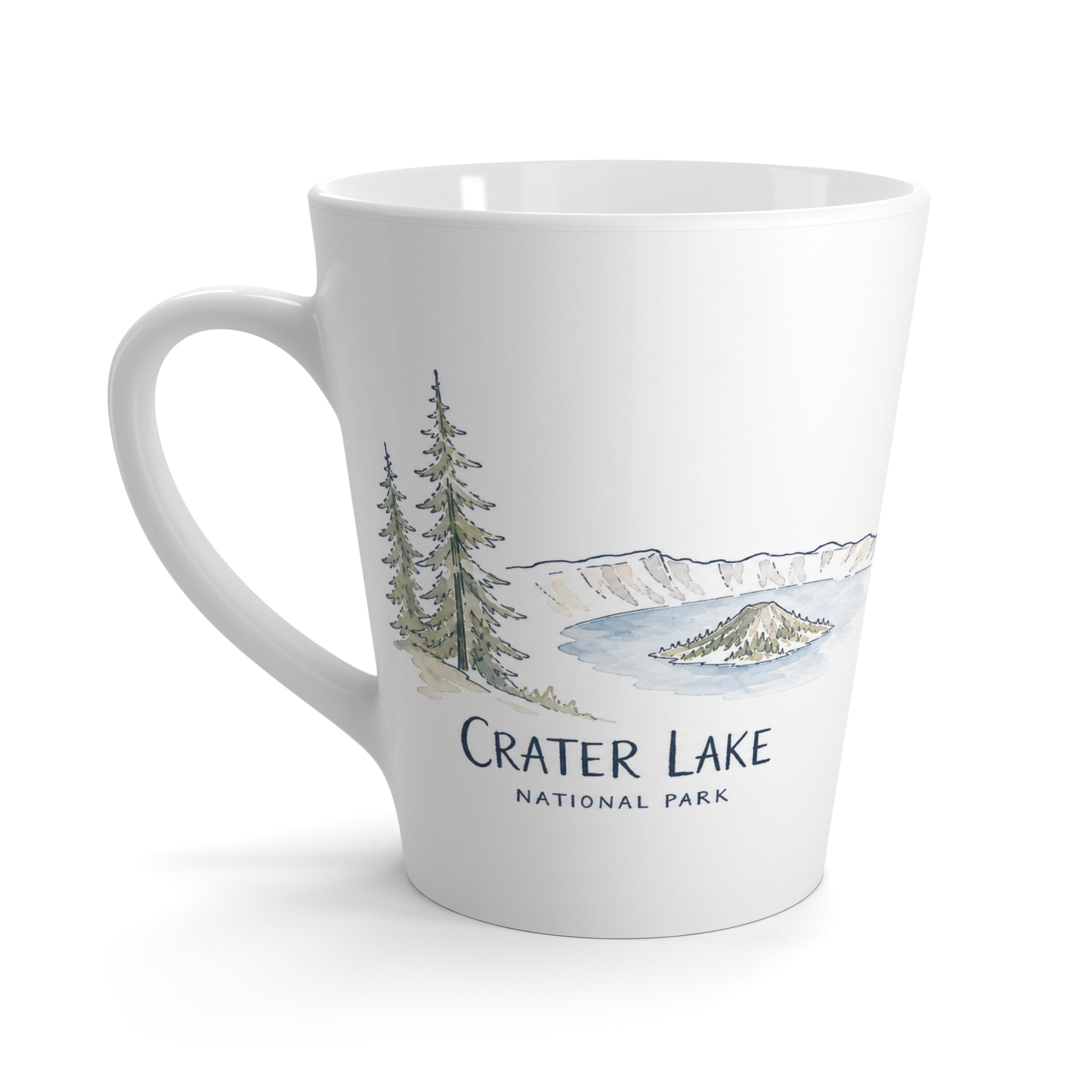 Crater Lake National Park Latte Mug | Pastel Watercolor Nature Coffee Cup | 12 oz Travel Souvenir Gift
