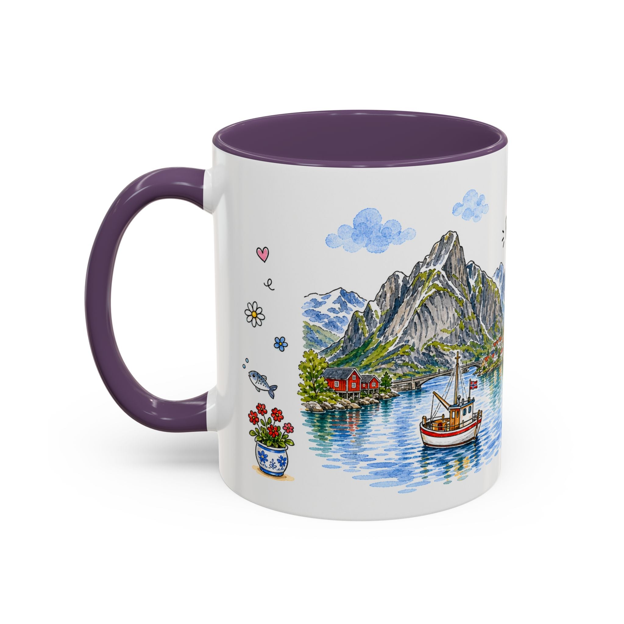 Reine Illustrated Travel Mug | Norway Souvenir Accent Coffee Mug | 11oz 15oz Ceramic Cup