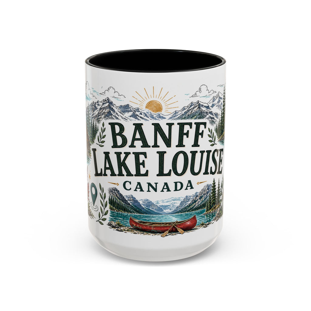 Banff Lake Louise Coffee Mug | Travel Destination Souvenir Gift | Accent Color Ceramic 11oz 15oz