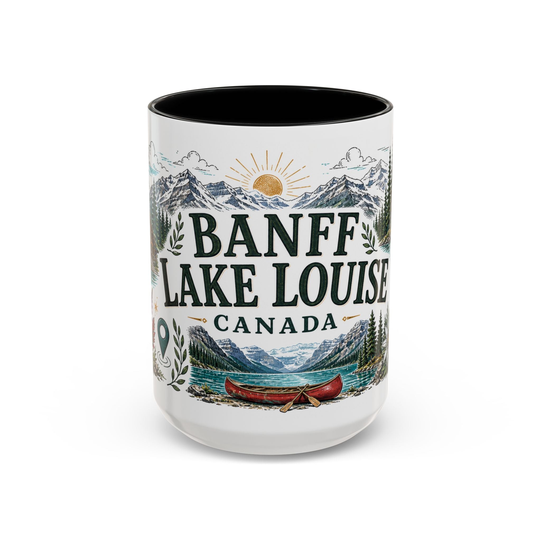 Banff Lake Louise Coffee Mug | Travel Destination Souvenir Gift | Accent Color Ceramic 11oz 15oz