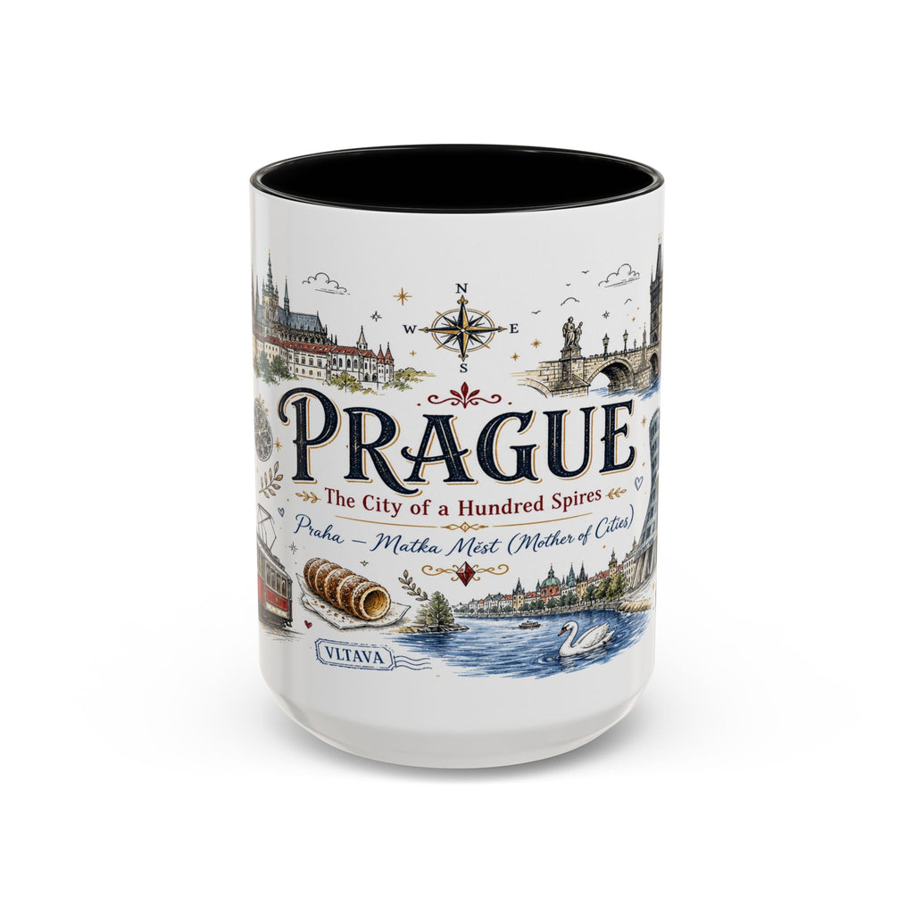 Prague Coffee Mug | Czech Republic Souvenir Travel Gift | Accent Color Ceramic 11oz 15oz