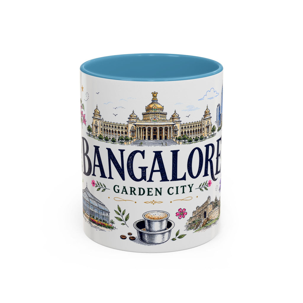 Bangalore Coffee Mug | India Souvenir Travel Gift | Accent Color Ceramic 11oz 15oz