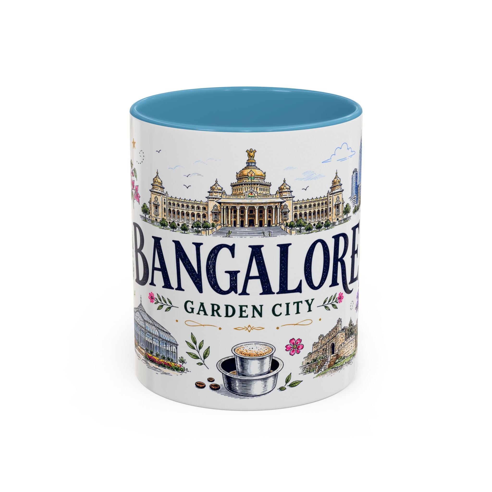 Bangalore Coffee Mug | India Souvenir Travel Gift | Accent Color Ceramic 11oz 15oz