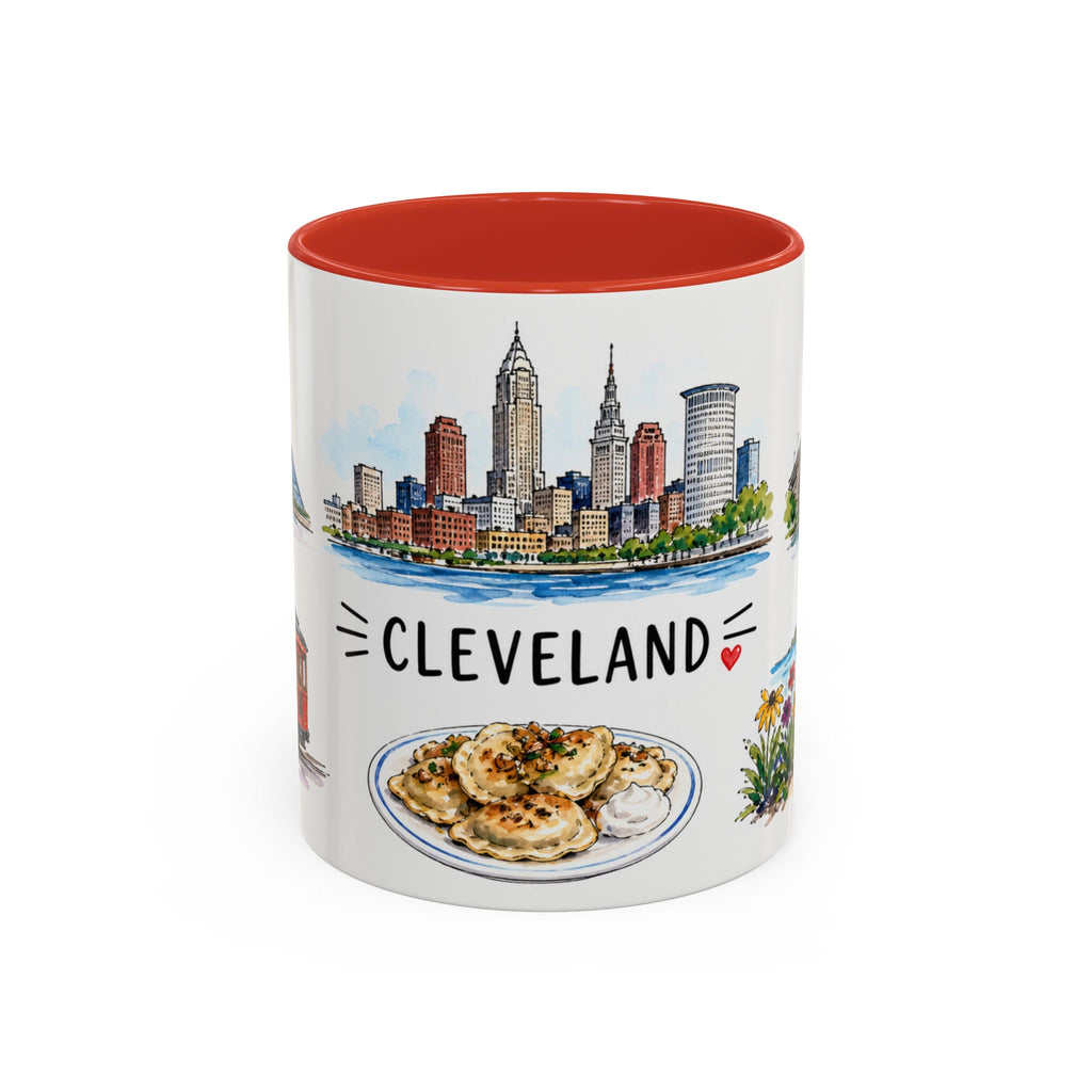 Cleveland Illustrated Travel Mug | City Souvenir Accent Coffee Mug | 11oz 15oz Ceramic Cup