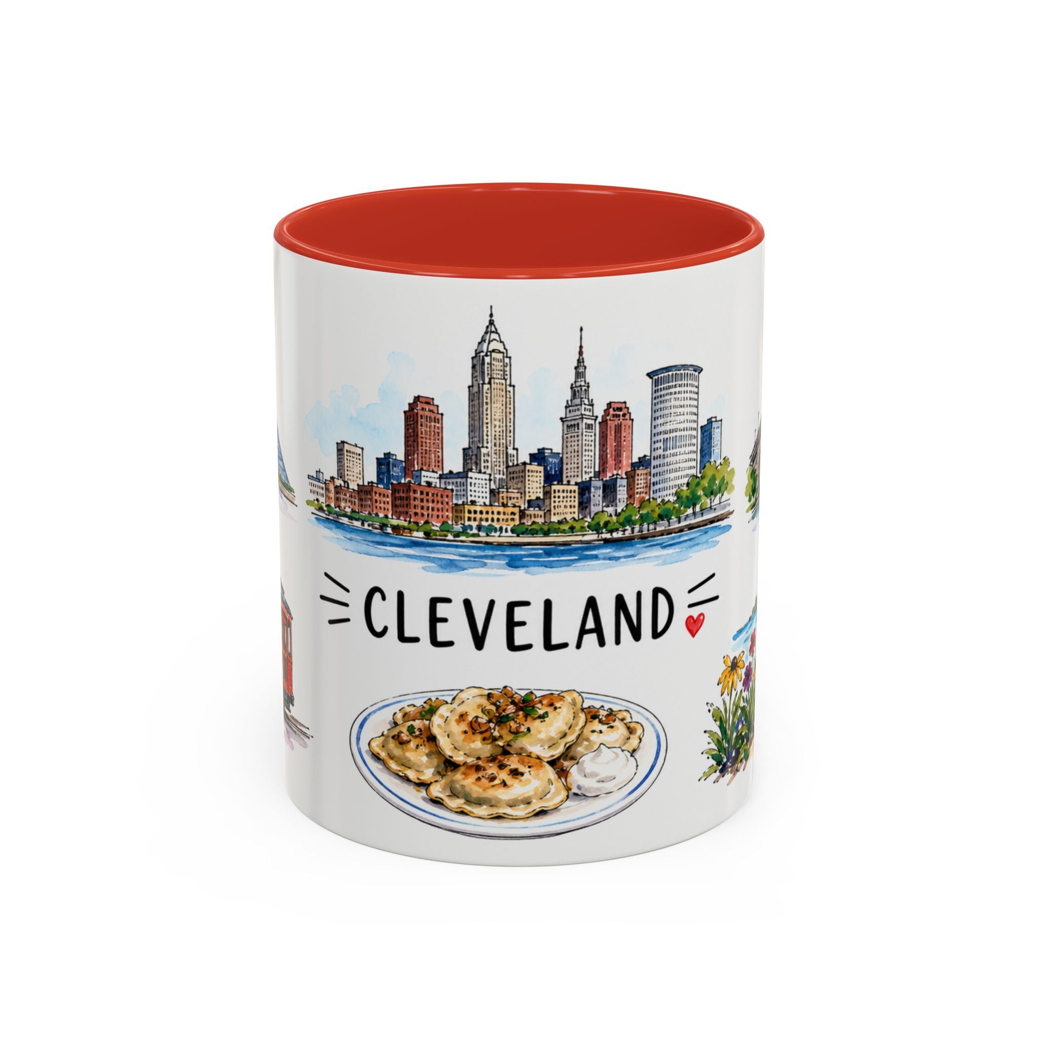Cleveland Illustrated Travel Mug | City Souvenir Accent Coffee Mug | 11oz 15oz Ceramic Cup
