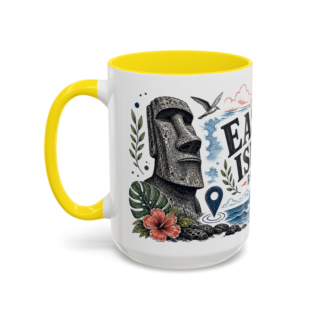 Easter Island Coffee Mug | Travel Destination Souvenir Gift | Accent Color Ceramic 11oz 15oz