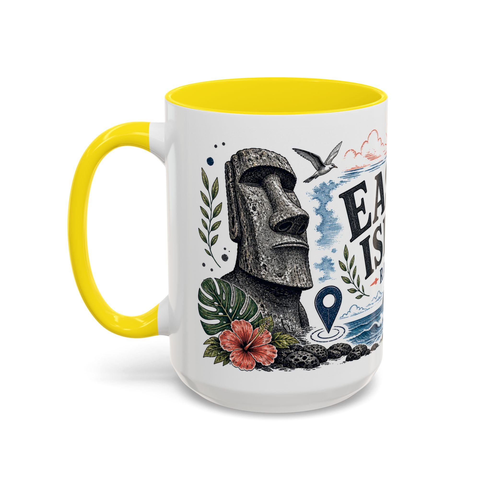Easter Island Coffee Mug | Travel Destination Souvenir Gift | Accent Color Ceramic 11oz 15oz