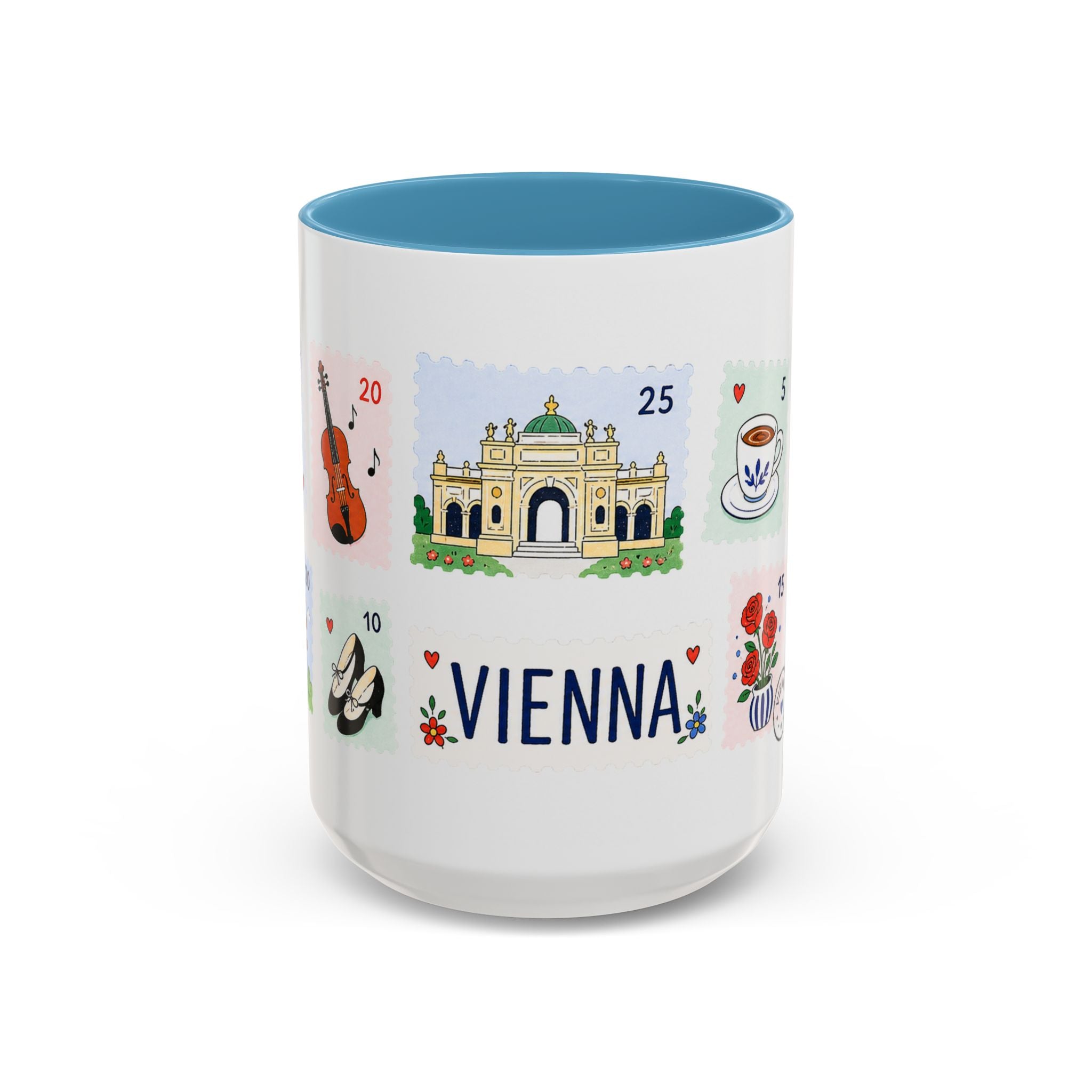 Vienna Coffee Mug | Postage Stamp Collage Mug | Travel Souvenir Accent Cup 11oz 15oz