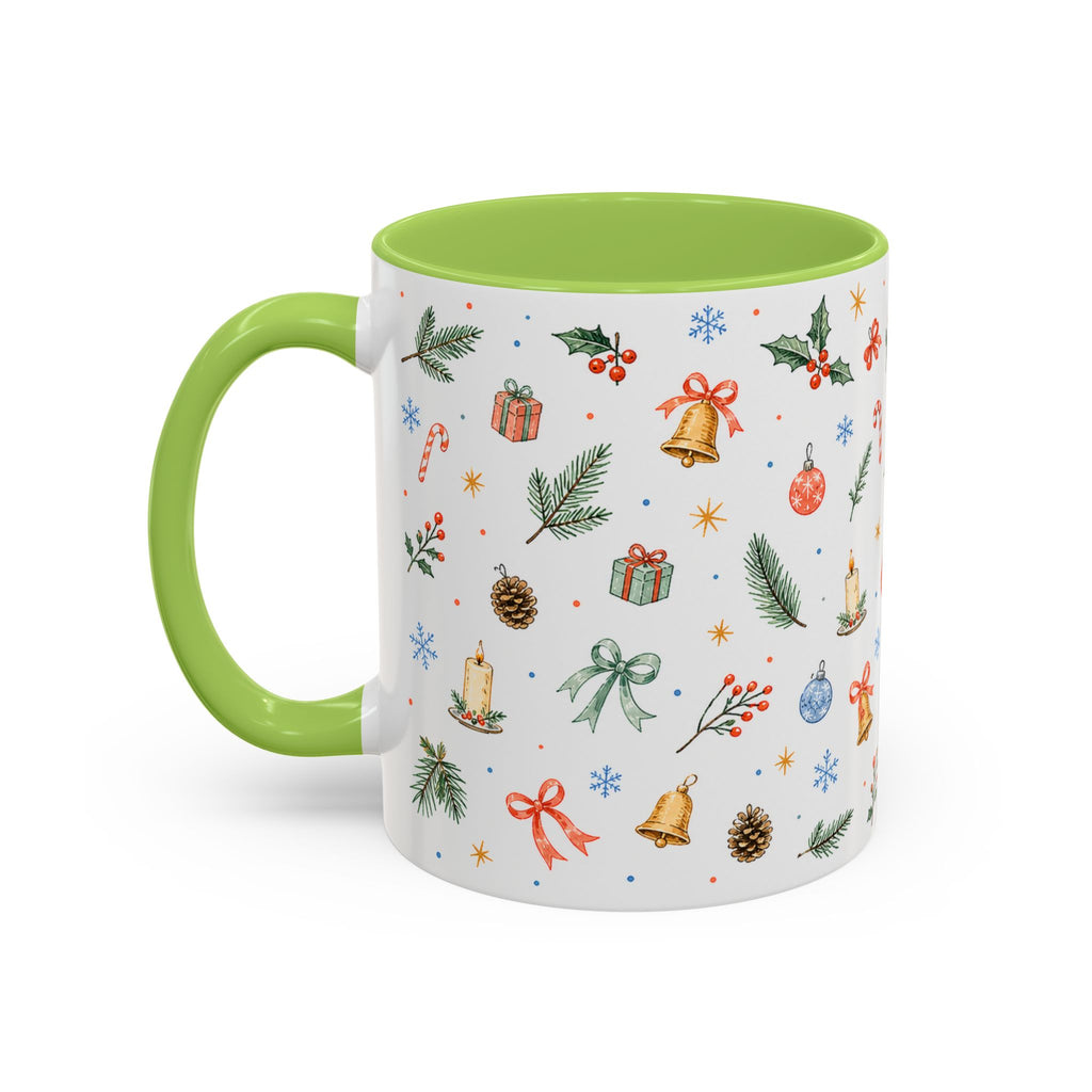 Christmas Bell Mug | Ribbon Gift Watercolor Holiday Cup | Accent Coffee Mug 11oz 15oz