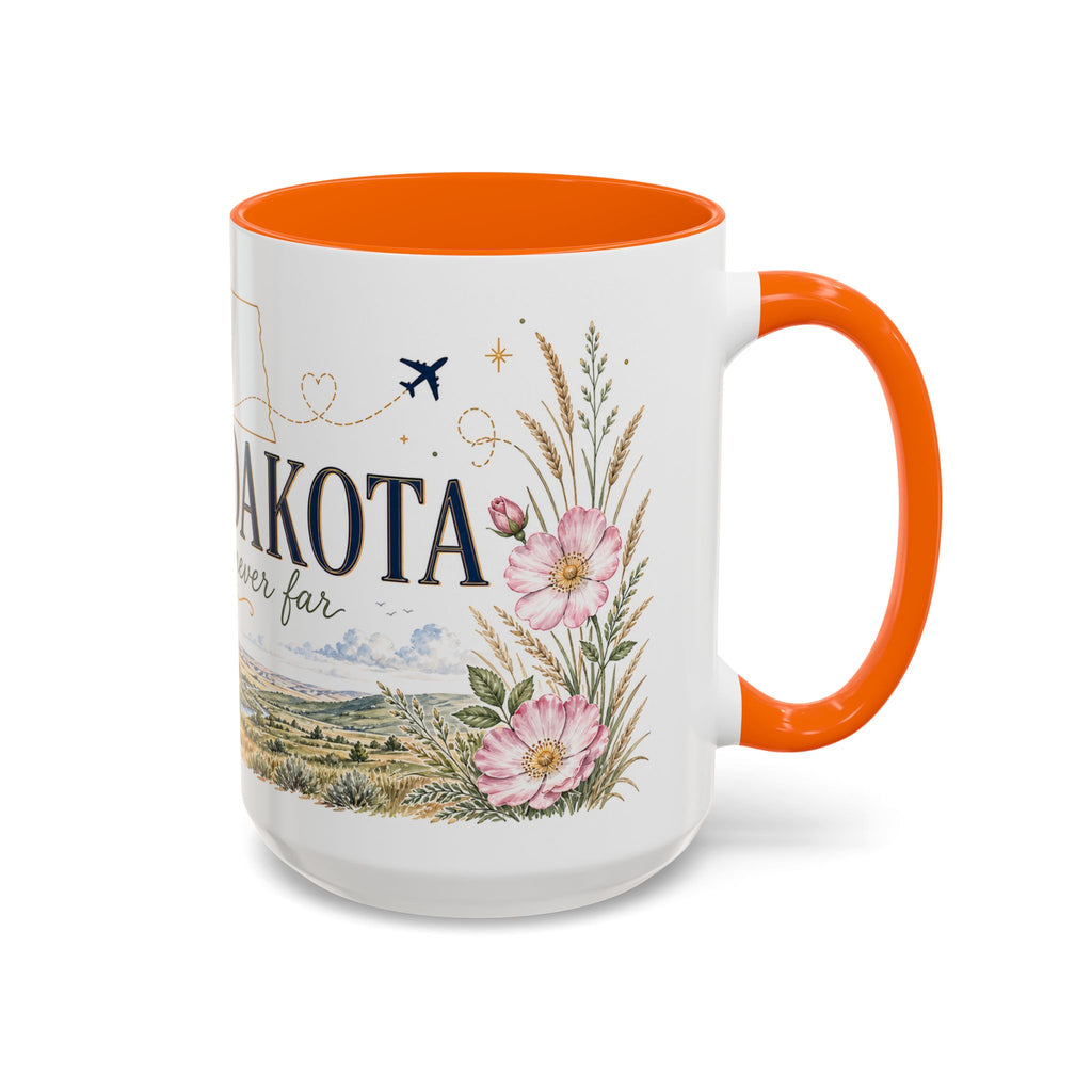 North Dakota State Map Mug | Prairie Rose Botanical Accent Coffee Cup