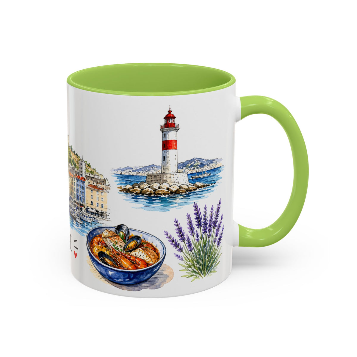 Marseille Illustrated Travel Mug | City Souvenir Accent Coffee Mug | 11oz 15oz Ceramic Cup