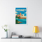Sydney Opera House Australia Framed Poster | Vintage Travel Wall Art | Black Walnut White Frame | 16x24 20x30