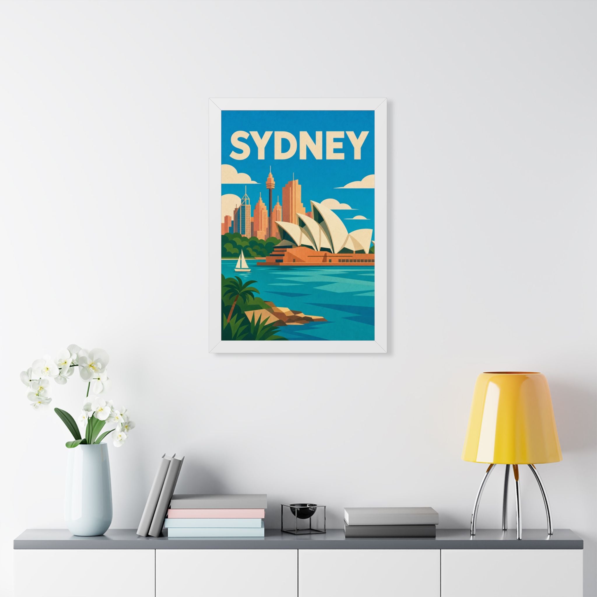 Sydney Opera House Australia Framed Poster | Vintage Travel Wall Art | Black Walnut White Frame | 16x24 20x30