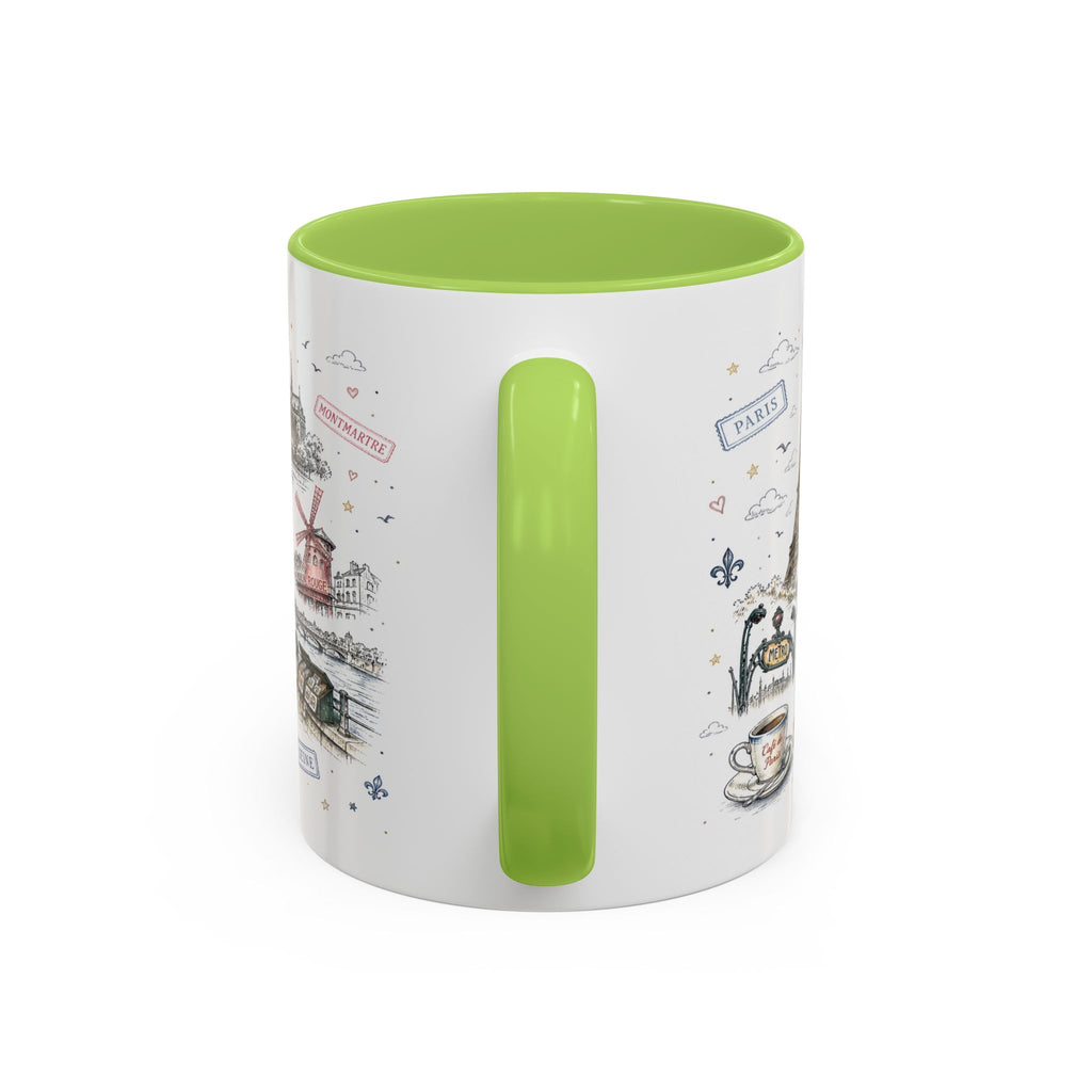 Paris Coffee Mug | France Souvenir Travel Gift | Accent Color Ceramic 11oz 15oz
