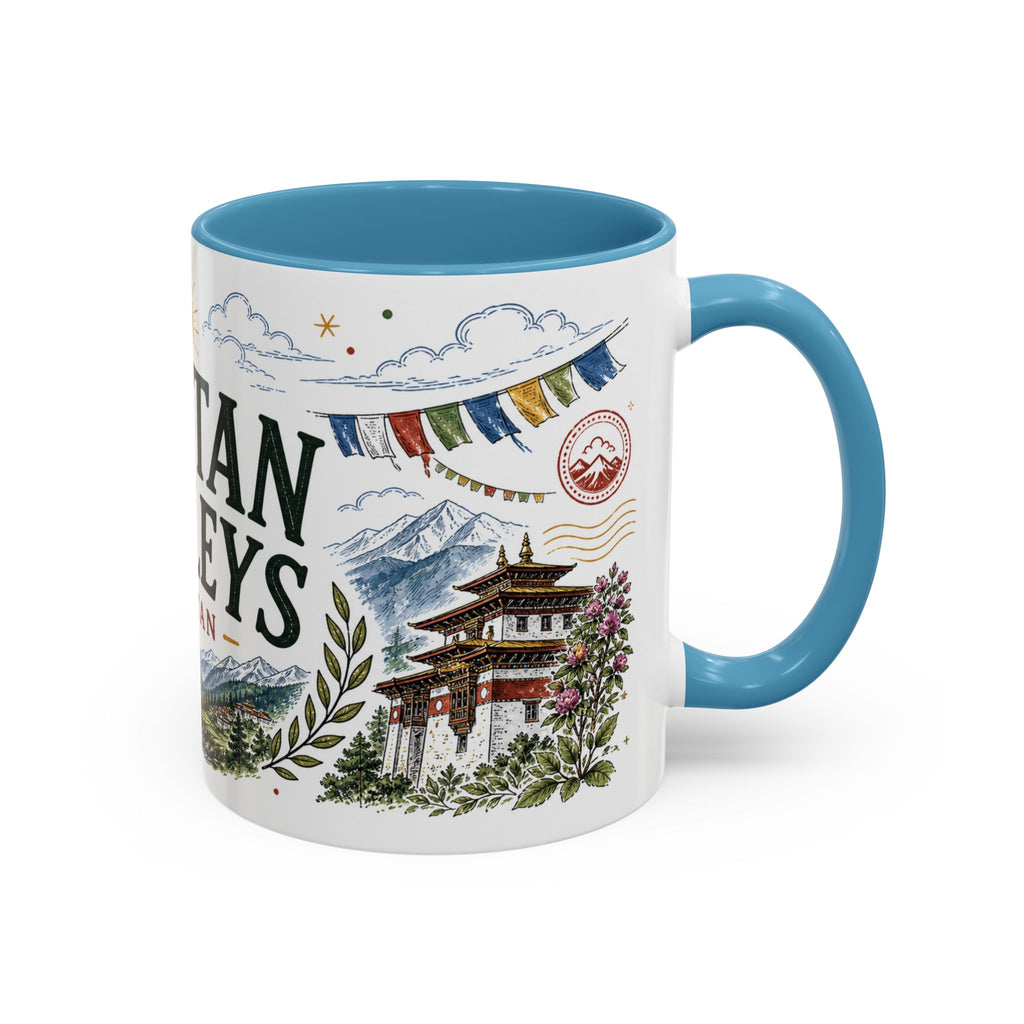 Bhutan Valleys Coffee Mug | Travel Destination Souvenir Gift | Accent Color Ceramic 11oz 15oz