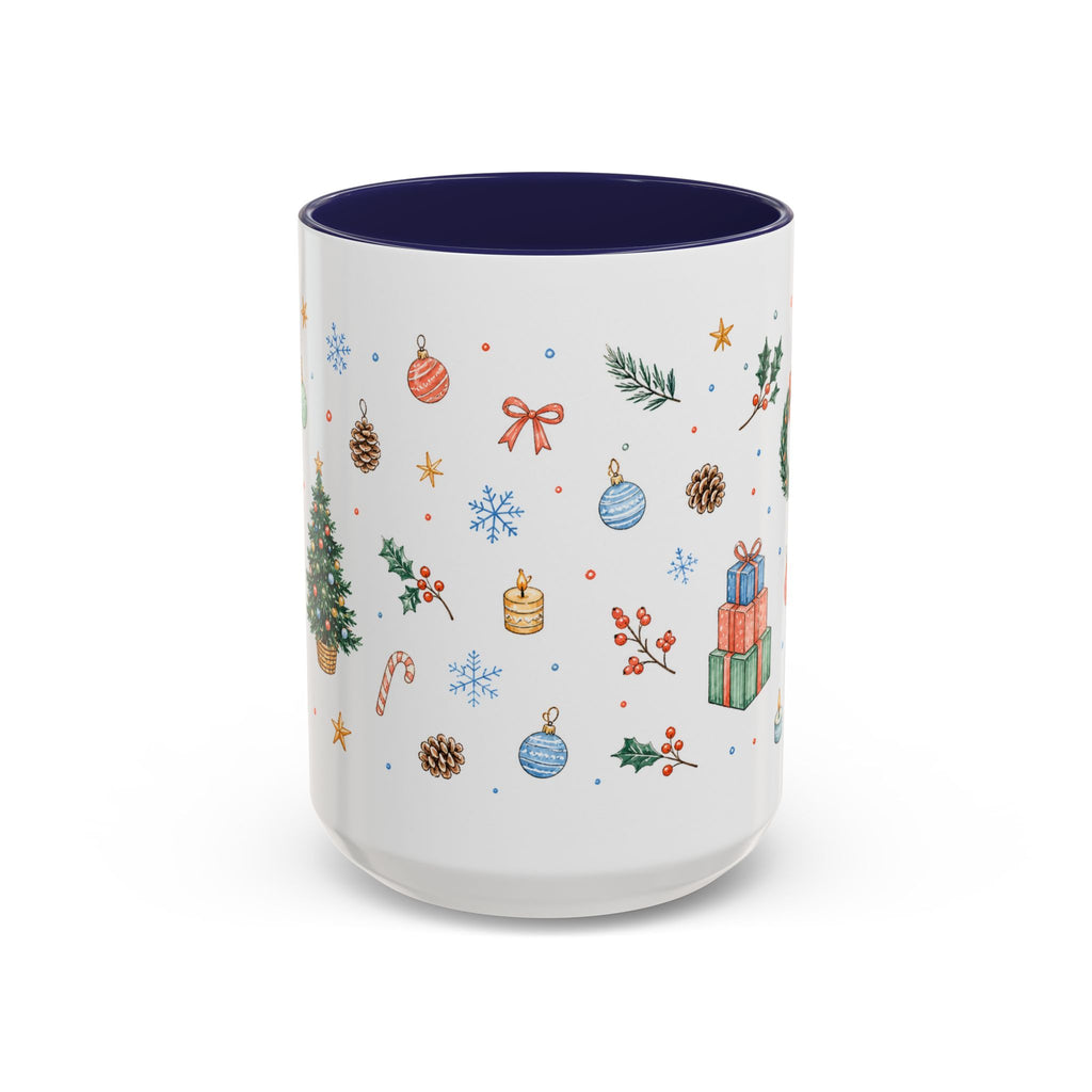 Christmas Mug | Watercolor Tree Gifts Wreath Holiday Cup | Accent Coffee Mug 11oz 15oz