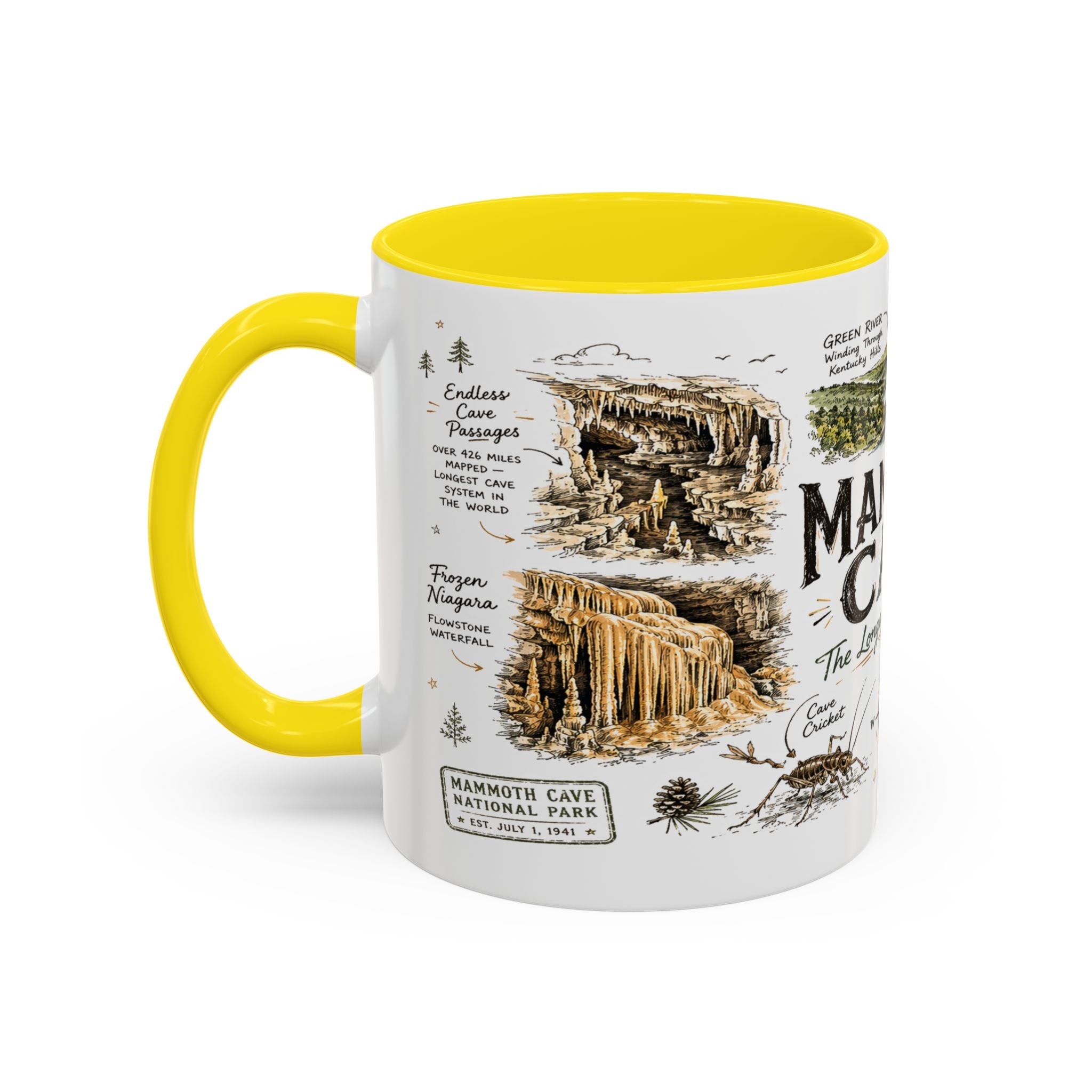 Mammoth Cave National Park Coffee Mug | Kentucky Cave Exploration Hiking Gift | Accent Color Ceramic 11oz 15oz