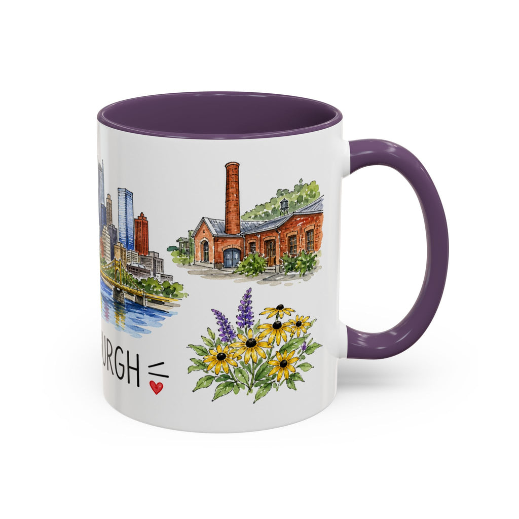 Pittsburgh Illustrated Travel Mug | City Souvenir Accent Coffee Mug | 11oz 15oz Ceramic Cup
