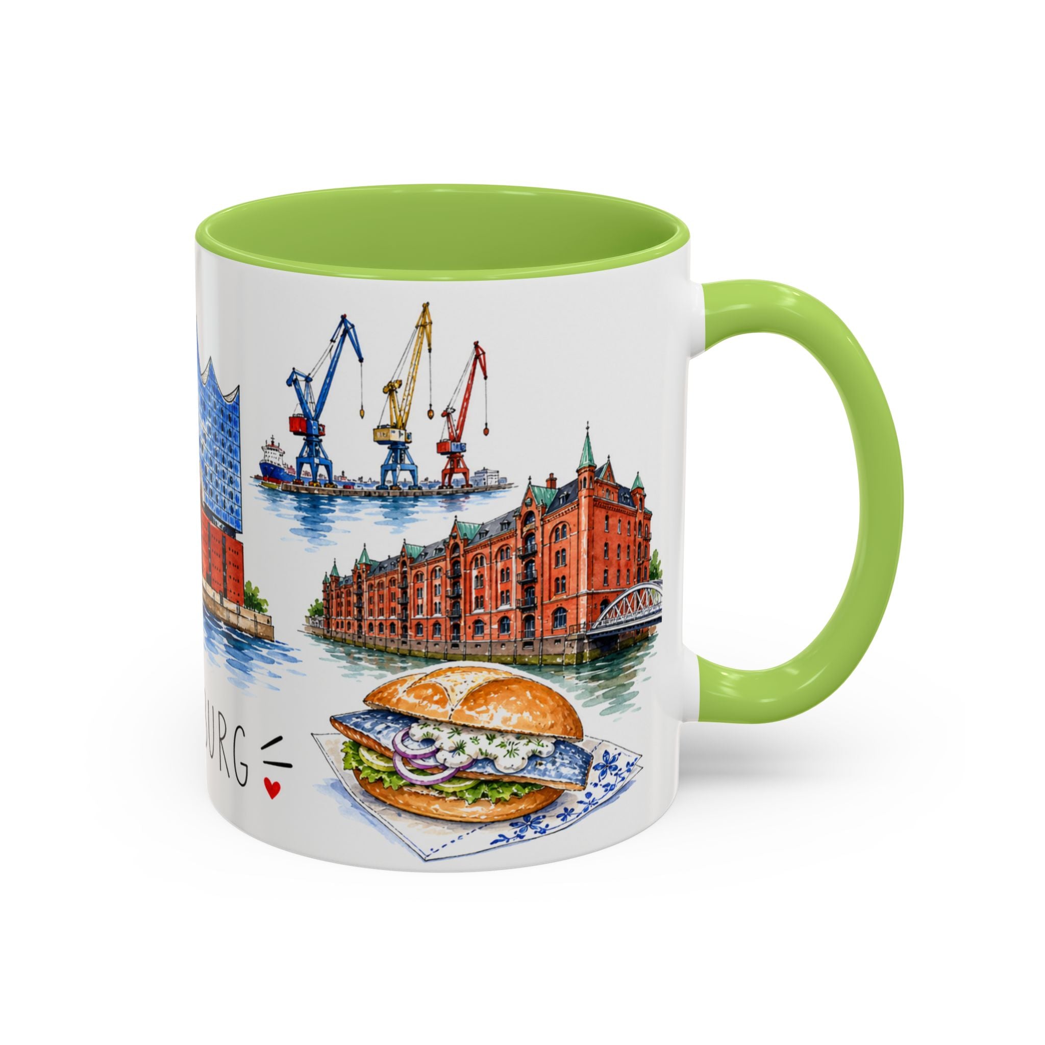 Hamburg Illustrated Travel Mug | City Souvenir Accent Coffee Mug | 11oz 15oz Ceramic Cup