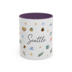 Seattle Christmas Mug | Watercolor Travel Souvenir | Holiday Gift | Accent Ceramic Coffee Cup 11oz 15oz
